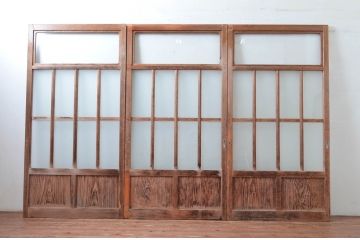 アンティーク建具　使いこまれた木が味わい深い玄関戸3枚セット(引き戸、ガラス戸)(R-082559)