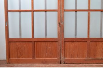 アンティーク建具　使いこまれた木が味わい深い玄関戸3枚セット(引き戸、ガラス戸)(R-082559)