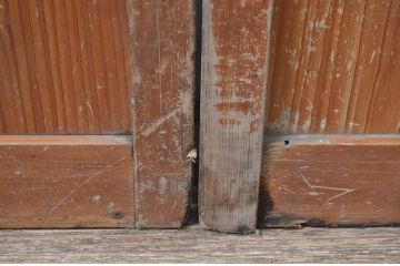 アンティーク建具　使いこまれた木が味わい深い玄関戸3枚セット(引き戸、ガラス戸)(R-082559)
