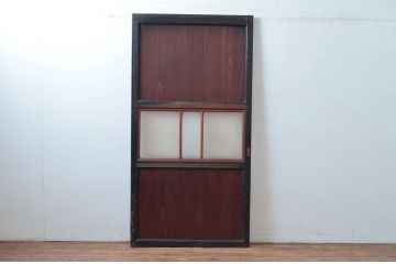 アンティーク建具　赤みがかった色合いが上質な和の雰囲気を演出するガラス帯戸1枚(引き戸、板戸)(R-082561)