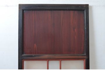 アンティーク建具　赤みがかった色合いが上質な和の雰囲気を演出するガラス帯戸1枚(引き戸、板戸)(R-082561)
