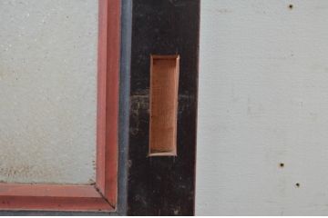 アンティーク建具　赤みがかった色合いが上質な和の雰囲気を演出するガラス帯戸1枚(引き戸、板戸)(R-082561)