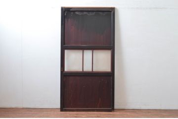 アンティーク建具　赤みがかった色合いが上質な和の雰囲気を演出するガラス帯戸1枚(引き戸、板戸)(R-082561)