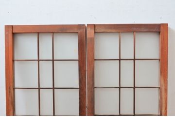 アンティーク建具　どこか懐かしい雰囲気感じるレトロな両開き窓1対2枚セット(扉、ガラス戸、ガラス扉)(R-082563)