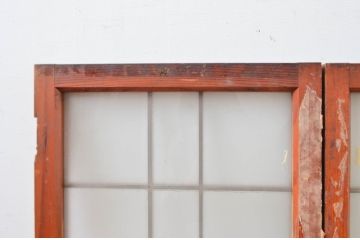 アンティーク建具　どこか懐かしい雰囲気感じるレトロな両開き窓1対2枚セット(扉、ガラス戸、ガラス扉)(R-082563)