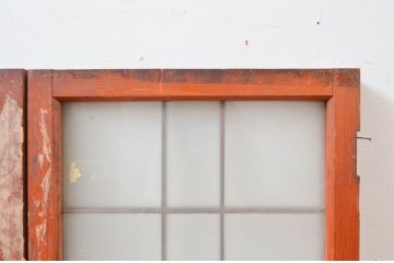 アンティーク建具　どこか懐かしい雰囲気感じるレトロな両開き窓1対2枚セット(扉、ガラス戸、ガラス扉)(R-082563)