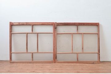 アンティーク建具　大正ロマンな雰囲気を醸し出すダイヤガラス入りの窓2枚セット(ガラス戸、引き戸)(R-082564)