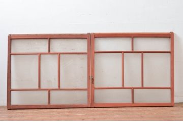 アンティーク建具　大正ロマンな雰囲気を醸し出すダイヤガラス入りの窓2枚セット(ガラス戸、引き戸)(R-082564)
