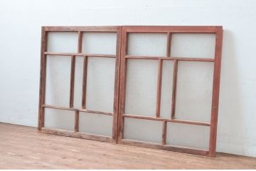 アンティーク建具　大正ロマンな雰囲気を醸し出すダイヤガラス入りの窓2枚セット(ガラス戸、引き戸)(R-082565)