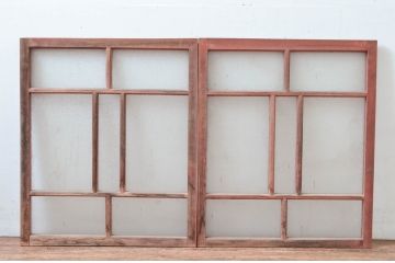 アンティーク建具　大正ロマンな雰囲気を醸し出すダイヤガラス入りの窓2枚セット(ガラス戸、引き戸)(R-082565)