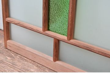  アンティーク建具　大正ロマン　色ガラス入りの窓2枚セット(ガラス戸、引き戸)(R-082566)
