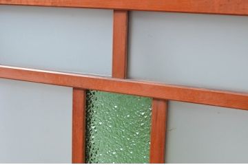  アンティーク建具　大正ロマン　色ガラス入りの窓2枚セット(ガラス戸、引き戸)(R-082566)