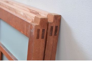  アンティーク建具　大正ロマン　色ガラス入りの窓2枚セット(ガラス戸、引き戸)(R-082566)