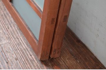  アンティーク建具　大正ロマン　色ガラス入りの窓2枚セット(ガラス戸、引き戸)(R-082566)