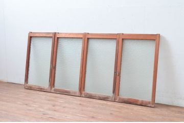  アンティーク建具　レトロな型ガラス入りの窓4枚セット(ガラス戸、引き戸)(R-082567)
