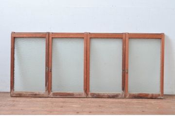 アンティーク建具　レトロな型ガラス入りの窓4枚セット(ガラス戸、引き戸)(R-082567)