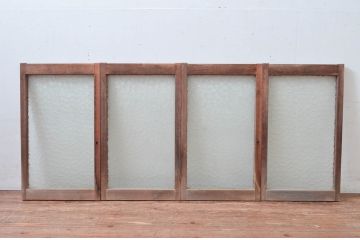  アンティーク建具　レトロな型ガラス入りの窓4枚セット(ガラス戸、引き戸)(R-082567)