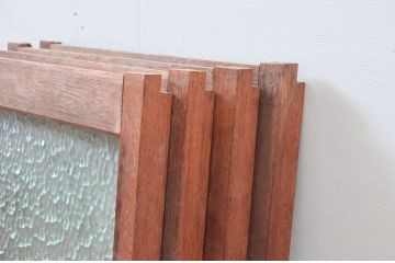  アンティーク建具　レトロな型ガラス入りの窓4枚セット(ガラス戸、引き戸)(R-082567)