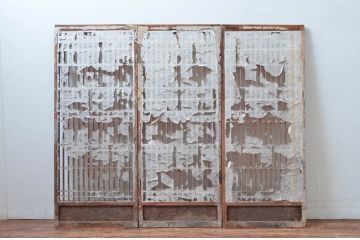 アンティーク建具　シンプルな佇まいが落ち着きのある空間を演出する障子入り書院戸3枚セット(障子戸、窓、引き戸)(R-082572)