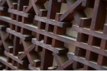 アンティーク建具　落ち着きのある雰囲気が魅力の組子入り障子欄間1枚(明り取り、明かり取り)(R-082573)