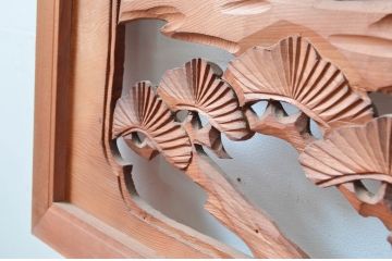 ビンテージ建具　鶴と松の図柄が魅力的な彫刻欄間2枚セット(明かり取り、明り取り、ヴィンテージ)(R-082576)