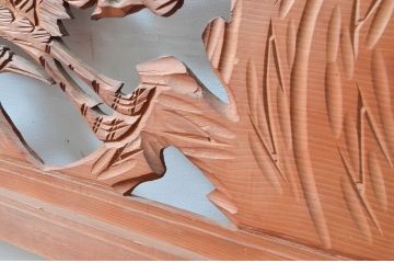 ビンテージ建具　鶴と松の図柄が魅力的な彫刻欄間2枚セット(明かり取り、明り取り、ヴィンテージ)(R-082576)