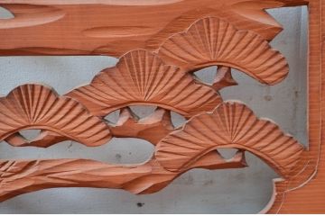 ビンテージ建具　鶴と松の図柄が魅力的な彫刻欄間2枚セット(明かり取り、明り取り、ヴィンテージ)(R-082576)