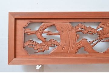 ビンテージ建具　鶴と松の図柄が魅力的な彫刻欄間2枚セット(明かり取り、明り取り、ヴィンテージ)(R-082576)