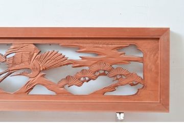 ビンテージ建具　鶴と松の図柄が魅力的な彫刻欄間2枚セット(明かり取り、明り取り、ヴィンテージ)(R-082576)
