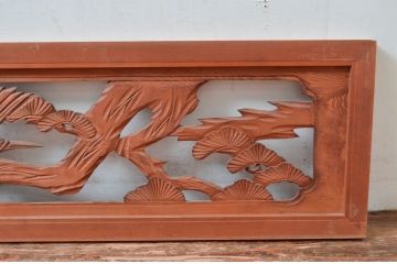 ビンテージ建具　鶴と松の図柄が魅力的な彫刻欄間2枚セット(明かり取り、明り取り、ヴィンテージ)(R-082576)