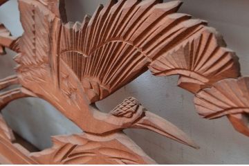 ビンテージ建具　鶴と松の図柄が魅力的な彫刻欄間2枚セット(明かり取り、明り取り、ヴィンテージ)(R-082576)