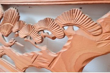 ビンテージ建具　鶴と松の図柄が魅力的な彫刻欄間2枚セット(明かり取り、明り取り、ヴィンテージ)(R-082577)