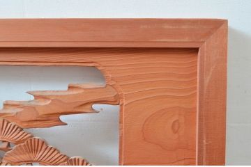 ビンテージ建具　鶴と松の図柄が魅力的な彫刻欄間2枚セット(明かり取り、明り取り、ヴィンテージ)(R-082577)