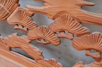 ビンテージ建具　鶴と松の図柄が魅力的な彫刻欄間2枚セット(明かり取り、明り取り、ヴィンテージ)(R-082577)