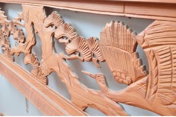 ビンテージ建具　鶴と松の図柄が魅力的な彫刻欄間2枚セット(明かり取り、明り取り、ヴィンテージ)(R-082577)