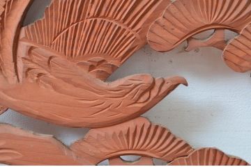 ビンテージ建具　鷹(タカ)と松の図柄が和の空間を演出してくれる彫刻欄間2枚セット(明かり取り、明り取り、ヴィンテージ)(R-082578)