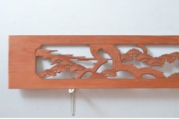 ビンテージ建具　鷹(タカ)と松の図柄が和の空間を演出してくれる彫刻欄間2枚セット(明かり取り、明り取り、ヴィンテージ)(R-082578)
