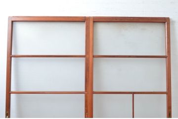 アンティーク建具　どこか懐かしい雰囲気のレトロな銀モールガラス引き戸2枚セット(ガラス戸、建具)(R-082584)