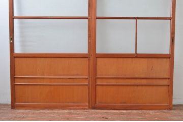 アンティーク建具　どこか懐かしい雰囲気のレトロな銀モールガラス引き戸2枚セット(ガラス戸、建具)(R-082584)