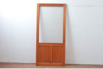 アンティーク建具　美品　懐かしい雰囲気漂うレトロな銀モールガラス引き戸1枚(ガラス戸、建具)(R-082585)