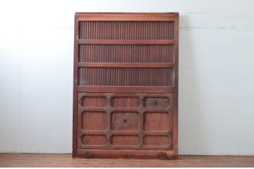 アンティーク建具　上手物!!　総欅(ケヤキ)材　凝った作りの北陸産格子蔵戸1枚(引き戸、格子戸、玄関戸)(R-082586)
