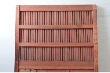 アンティーク建具　上手物!!　総欅(ケヤキ)材　凝った作りの北陸産格子蔵戸1枚(引き戸、格子戸、玄関戸)(R-082586)