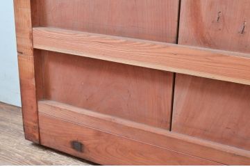 アンティーク建具　上手物!!　総欅(ケヤキ)材　凝った作りの北陸産格子蔵戸1枚(引き戸、格子戸、玄関戸)(R-082586)