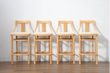 中古　超美品!　松創　シカモア材　バーズアイメープル　モダンで品のある佇まいのカウンターチェア4脚セット(ハイチェア、バーチェア、椅子、イス、バラ売り可能)(R-082593)