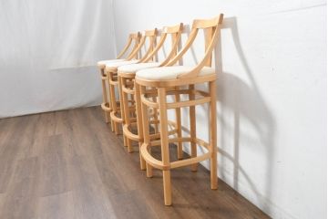 中古　超美品!　松創　シカモア材　バーズアイメープル　モダンで品のある佇まいのカウンターチェア4脚セット(ハイチェア、バーチェア、椅子、イス、バラ売り可能)(R-082593)