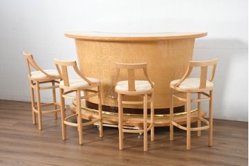 中古　超美品!　松創　シカモア材　バーズアイメープル　モダンで品のある佇まいのカウンターチェア4脚セット(ハイチェア、バーチェア、椅子、イス、バラ売り可能)(R-082593)