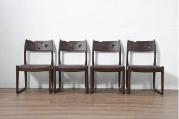 中古　超美品　元祖軽井沢彫　大坂屋家具店　繊細な桜の彫りが見事なKチェア4脚セット(軽井沢彫り、ダイニングチェア、椅子、イス、透かし彫り、バラ売り可能)(定価4脚で約100万円)(R-082595)