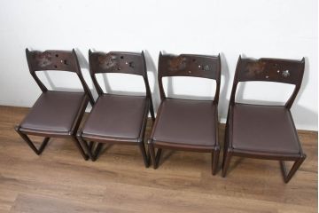 中古　超美品　元祖軽井沢彫　大坂屋家具店　繊細な桜の彫りが見事なKチェア4脚セット(軽井沢彫り、ダイニングチェア、椅子、イス、透かし彫り、バラ売り可能)(定価4脚で約100万円)(R-082595)