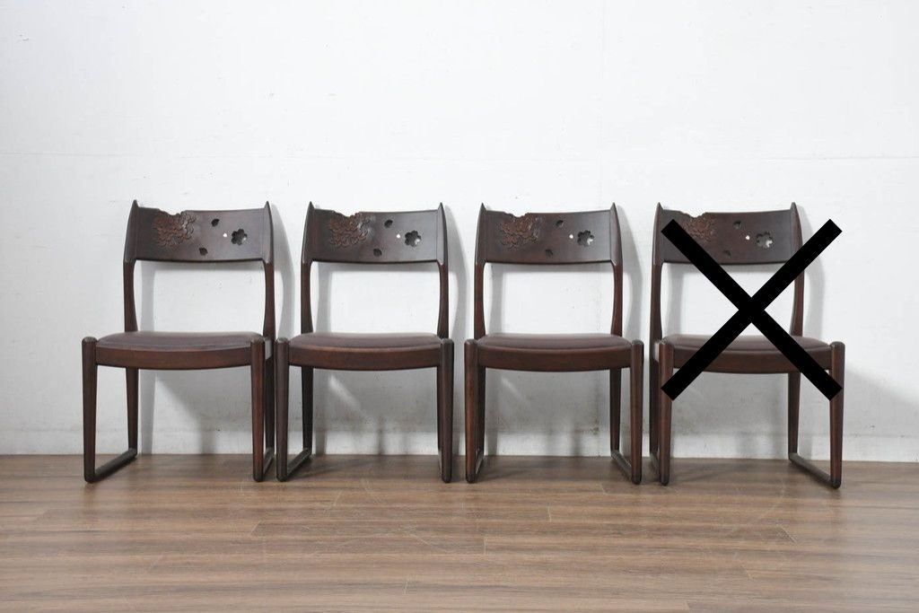 中古　超美品　元祖軽井沢彫　大坂屋家具店　繊細な桜の彫りが見事なKチェア3脚　セット定価約75万円　(R-082595)