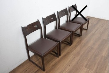 中古　超美品　元祖軽井沢彫　大坂屋家具店　繊細な桜の彫りが見事なKチェア3脚　セット定価約75万円　(R-082595)